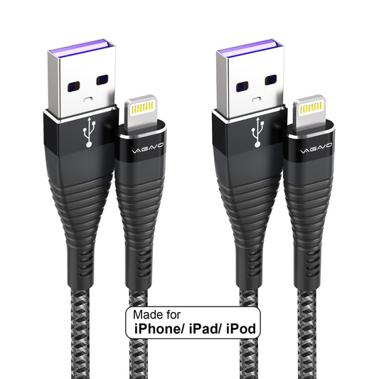 2Pack 10Ft Nylon Braided iPhone Charger Cable [Apple MFi Certified] , USB to Lightning, Black