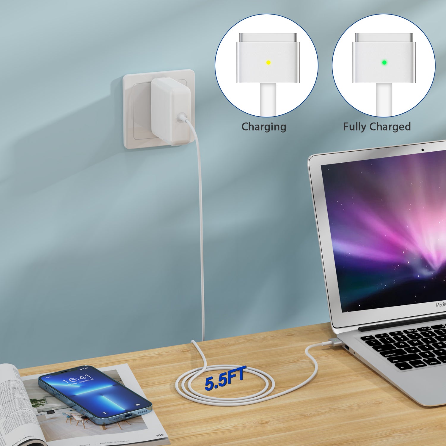 60W Mac Book Pro Charger, T-Tip Connector for Mac Book Charger Apple L