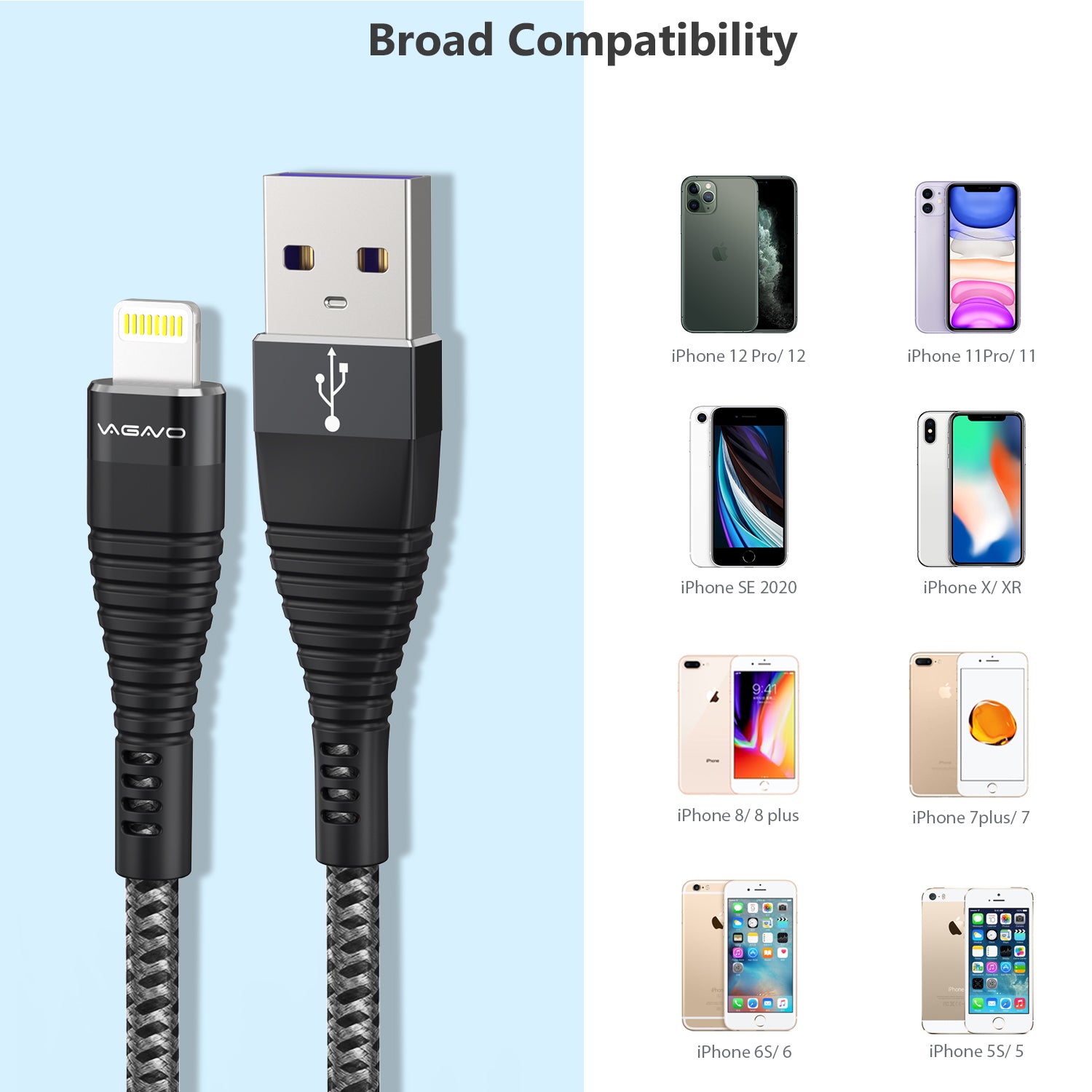 2Pack 10Ft Nylon Braided iPhone Charger Cable [Apple MFi Certified] , USB to Lightning, Black