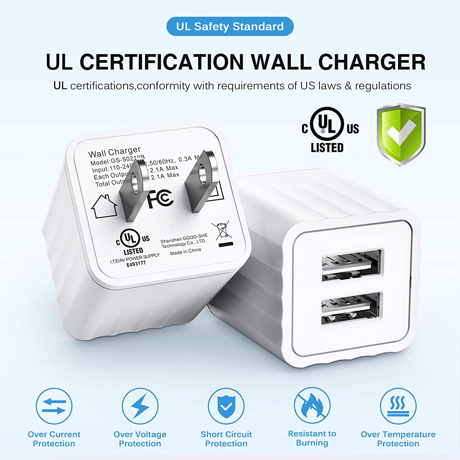2Pack Dual Port USB Wall Charger & 2Pack 6Ft iPhone Charger Cable [Apple MFi Certified] , USB to Lightning, TPE White