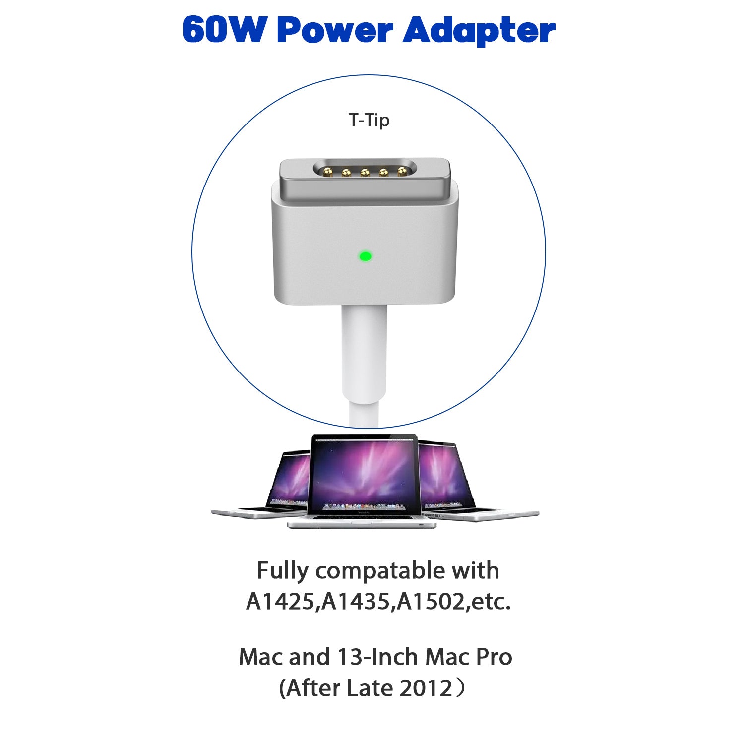 60W Mac Book Pro Charger, T-Tip Connector for Mac Book Charger Apple Laptop Charger Replacement Universal Power Adapter Compatible for 13-inch Mac Book Air & Mac Book Pro 13-inch (After Late 2012)